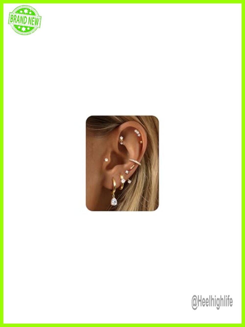 14K Gold Plated Hypoallergenic Earring Stacks 9 Pairs Stud Hoop Set